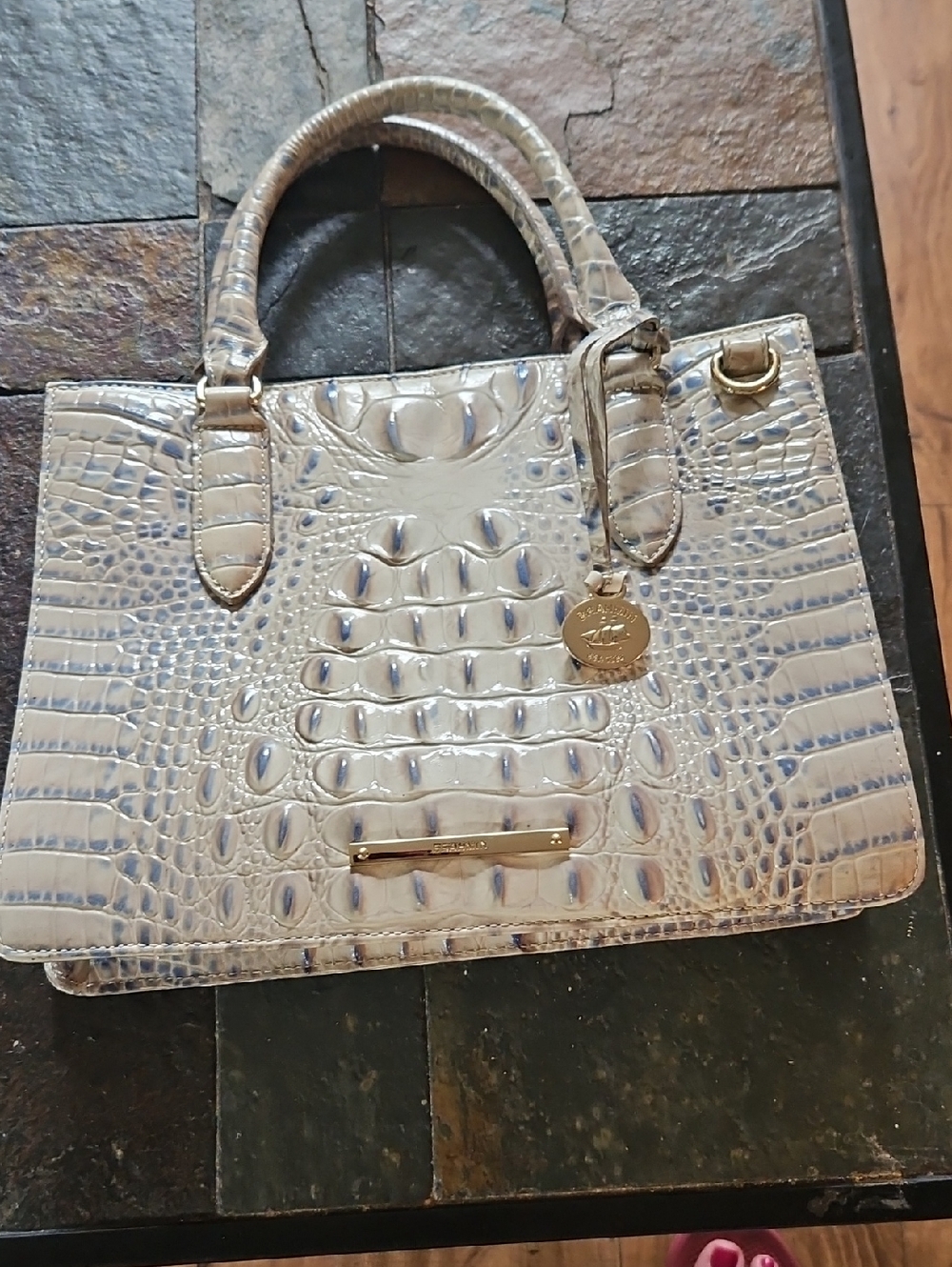 Brahmin White Blue Ombre Croc-Embossed Leather Satchel